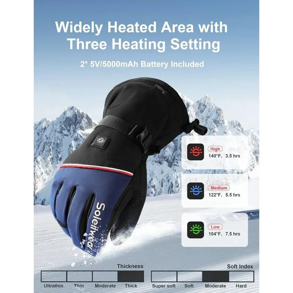 Soleilwear Heated Touchscreen Gloves Unisex with 2 Rechargeable Battery …